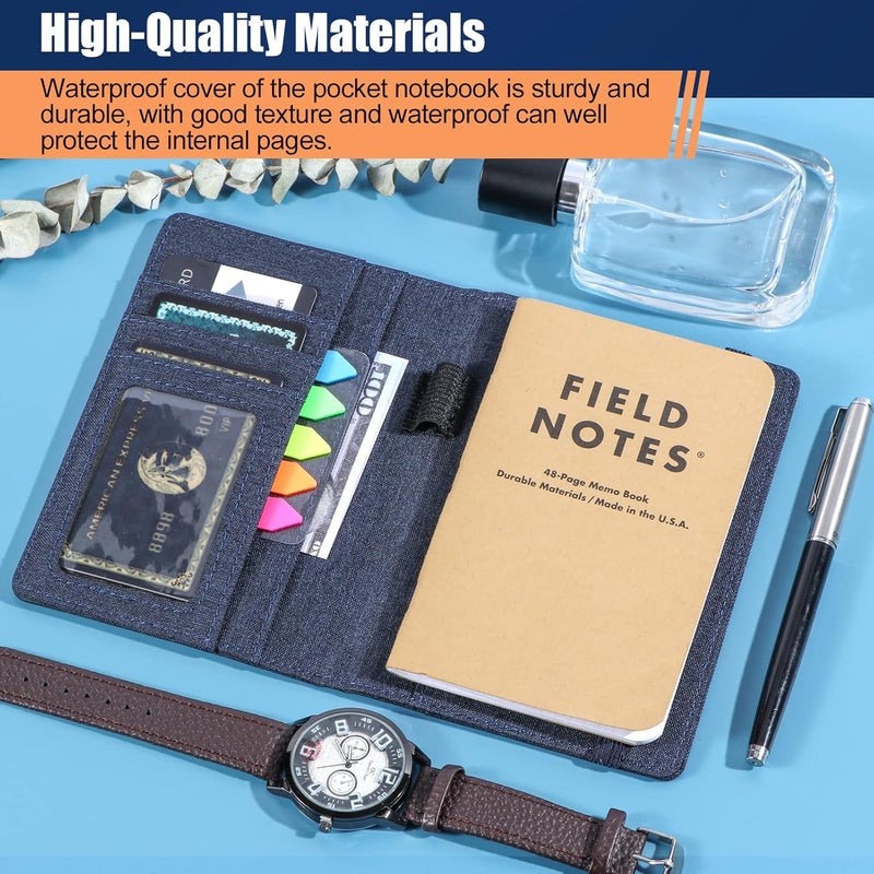 Plinyvel Notebook Cover for Field Notes 3.5"x5.5" - Waterproof Organizer with Pen Loop Holder and Card Slots, Travel Journal Accessories, Fits 3.5x5.5 Inch Pocket Notebooks (Blue) - Image 2